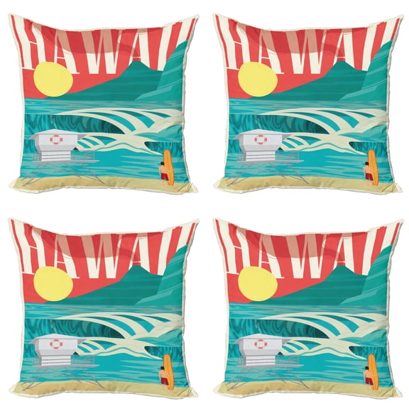 Ambesonne Tropical Throw Pillow Cover 4 Pack, Hawaii Holiday Coast, 24", Sand Teal