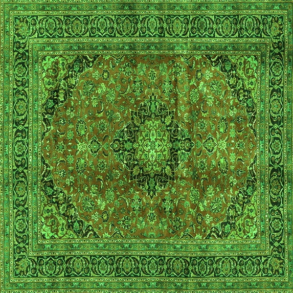 Ahgly Company Indoor Square Medallion Green Traditional Area Rugs, 5' Square