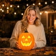 thumbnail image 5 of Halloween Large Pumpkin Decoration, Halloween Jack O Lantern Pumpkin Light with Glowing Cutout Design, Pumpkin Ornament for Indoor Outdoor Party Holiday Display Decor, 5 of 7