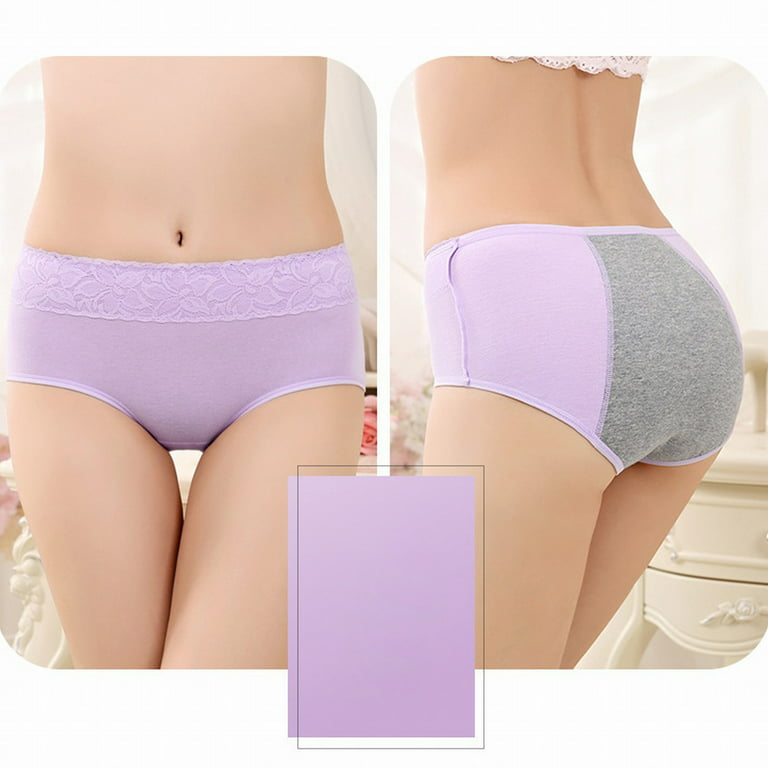 Compression Underwear Women Anti Side Leakage Cotton Mid Waist Lace Panties  Beige XXL 
