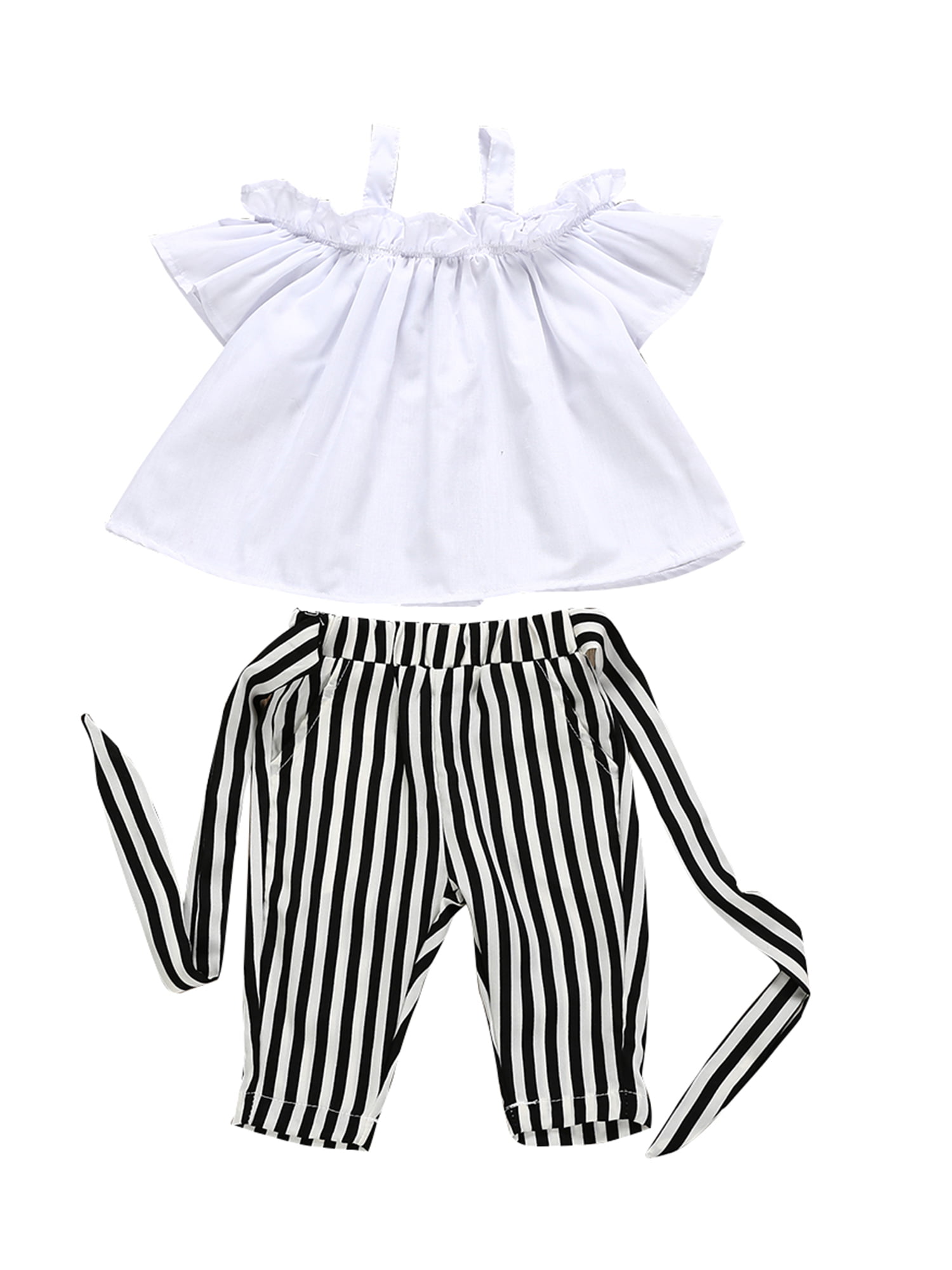 Details about   2Pcs Toddler Kids Baby Girls Outfits Stripe Bow Tops Pants Clothes Sets Fashion 