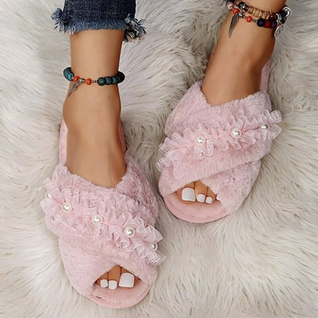 

Women Shoes Indoor Warm Furry Shoes Flip Flops Faux Fur Cross Casual Soft Women Slippers Ladies Slides 2022 New Female Footwear