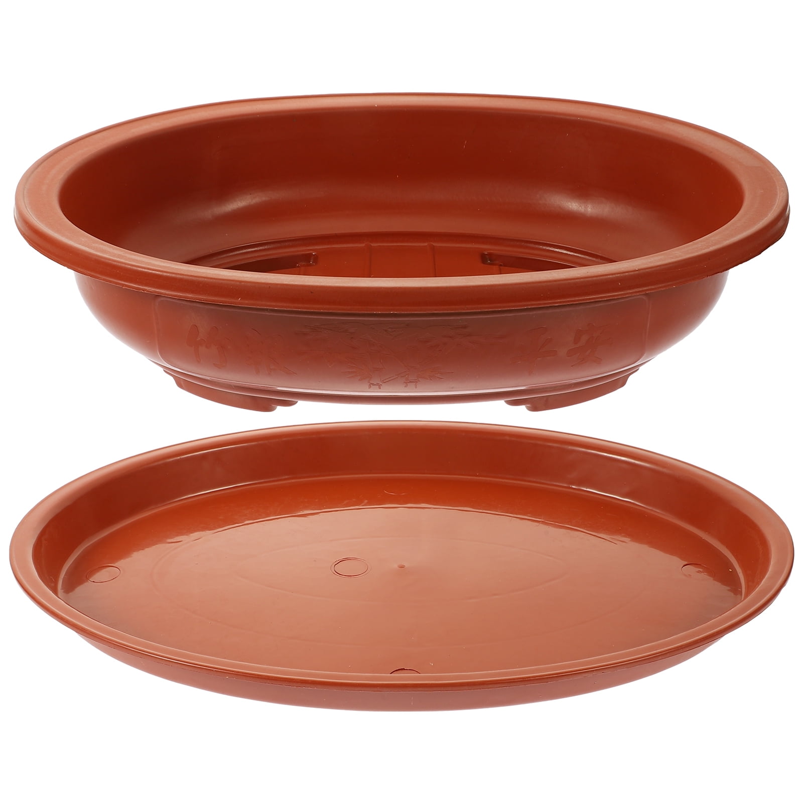 FRCOLOR 1Set Brown Oval Plastic Flower Pot Large Bonsai Planter with Drainage Holes for Indoor and Outdoor Gardening