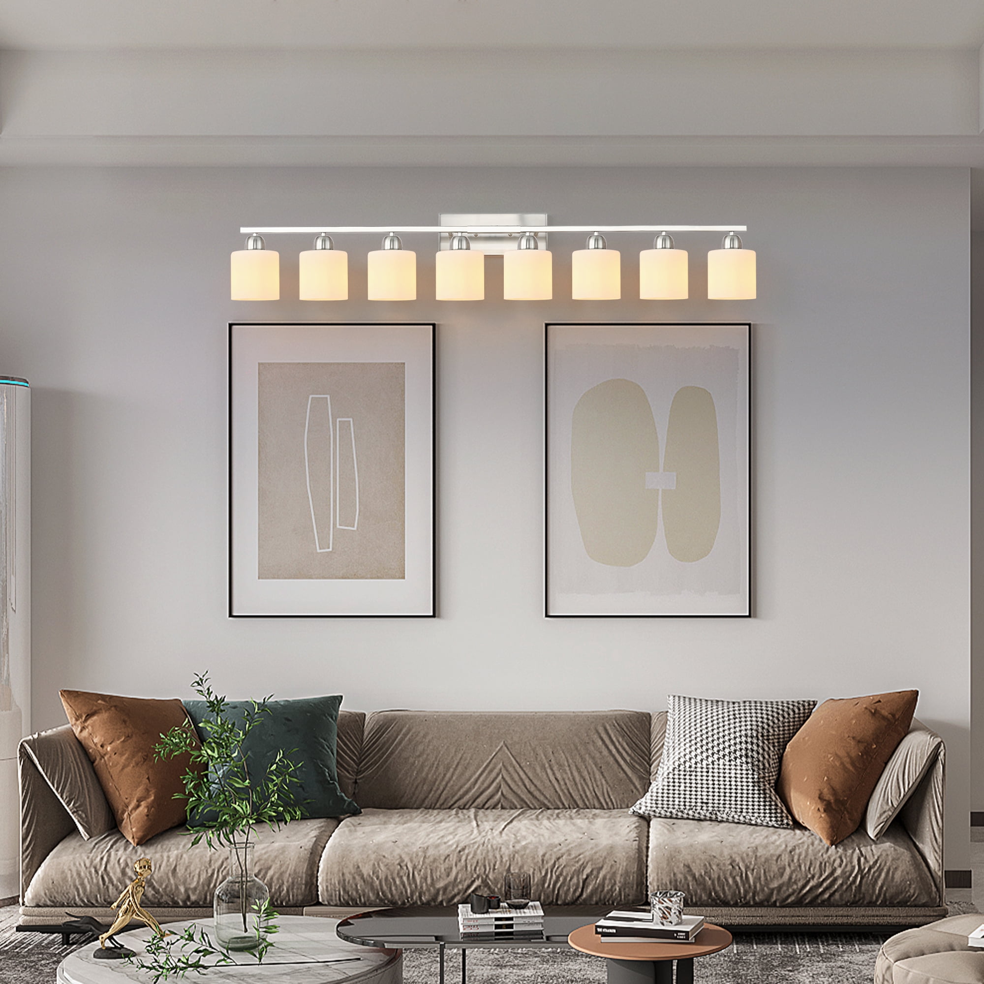Miniyam 51.6 in 8 Light Chrome Vanity Light for Bathroom, Wall-Mounted Fixtures Over Mirror, E26, No Bulbs Included