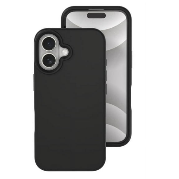 Silicone Case with Soft Microfiber Lining for iPhone 16 with Tempered Glass Screen Protector - Black