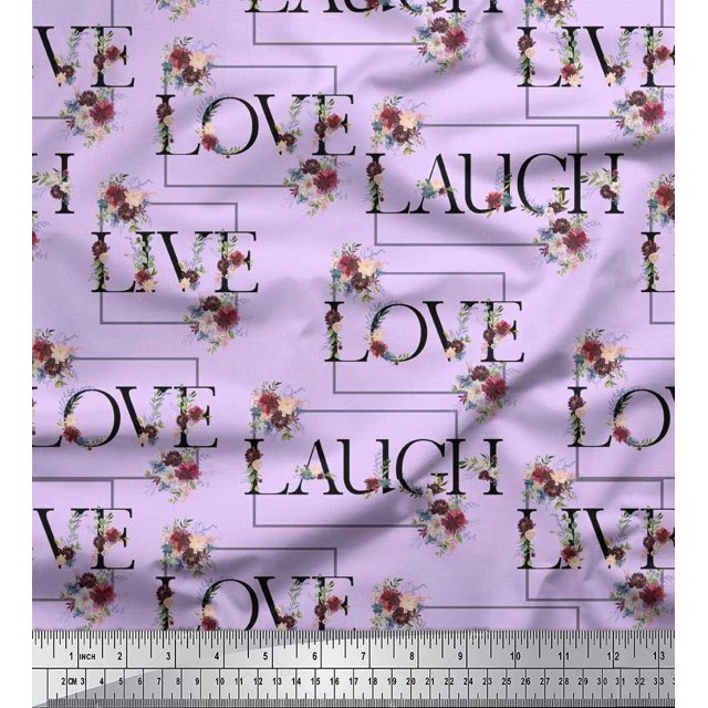 Soimoi Modal Satin Fabric Floral Love Text Print Sewing Fabric Yard 42 Inch Wide
