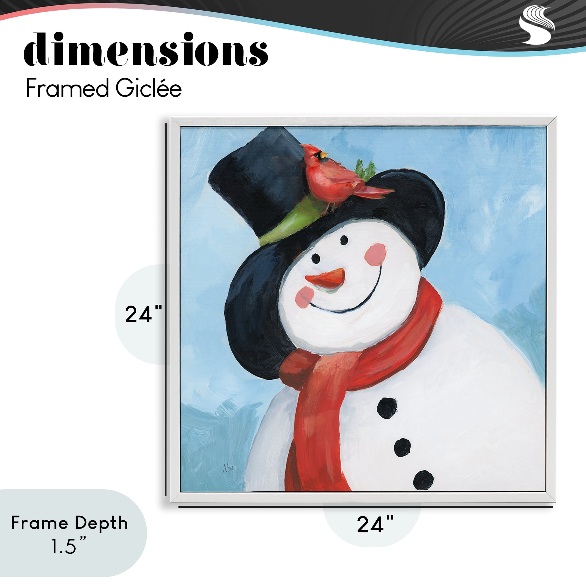 Stupell Industries Cheerful Snowman with Cardinal White Framed Giclee Art, design by Nan