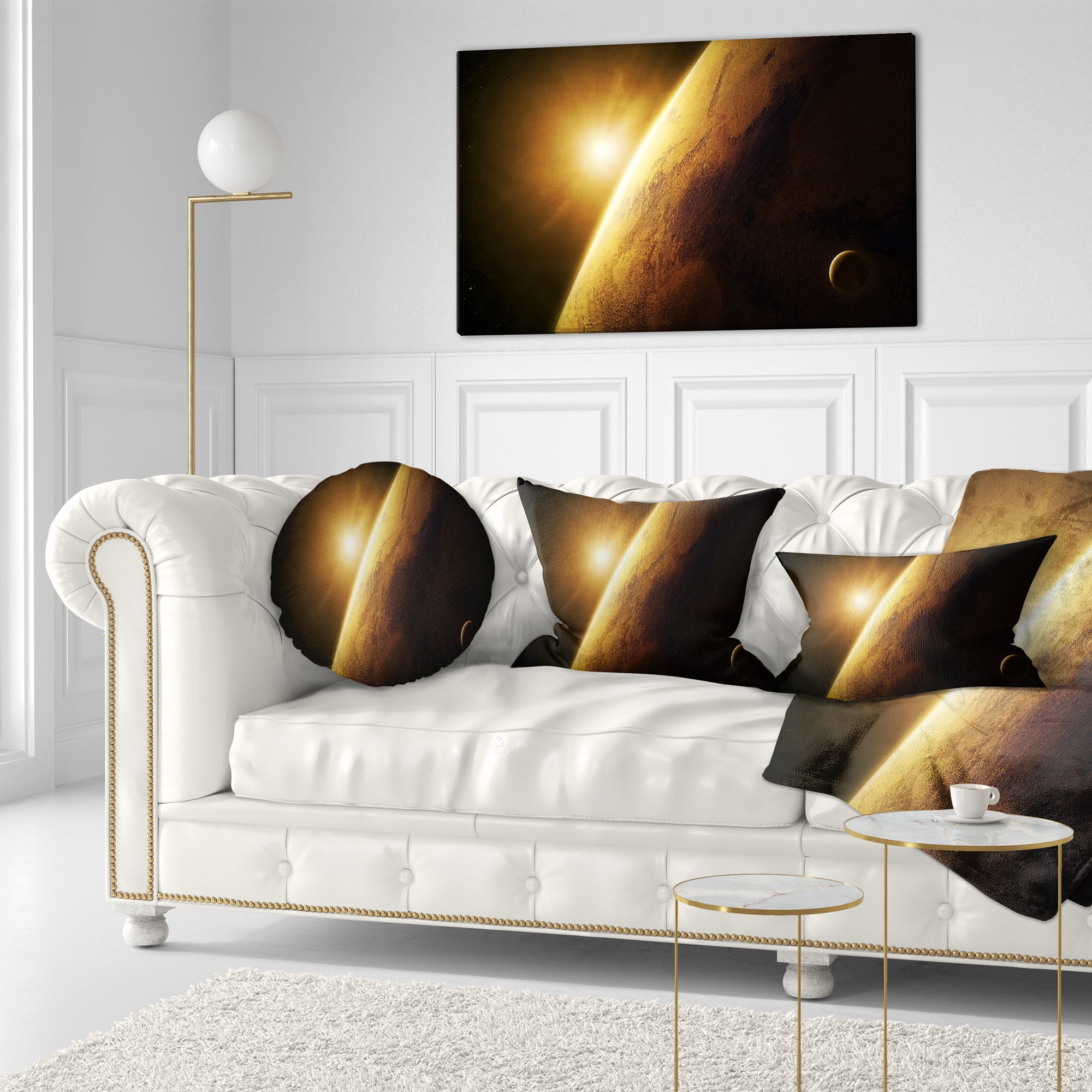 Designart Planet Mars Close up with Sunrise - Landscape Printed Throw Pillow - 12x20