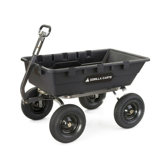 Gorilla Carts 10 Cu Ft Poly Yard Dump Cart with Quick-Release, 1500 lb Capacity, Black
