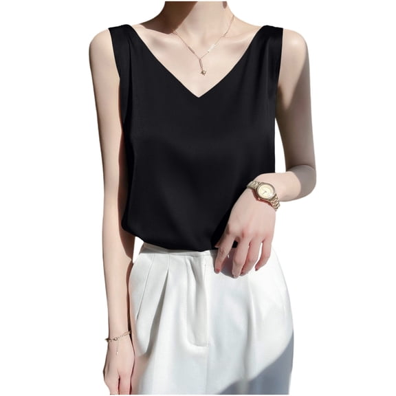 Turilly Womens V-Neck Satin Camisole Tops Casual Silky Sleeveless Tank for Office and Daily Wear