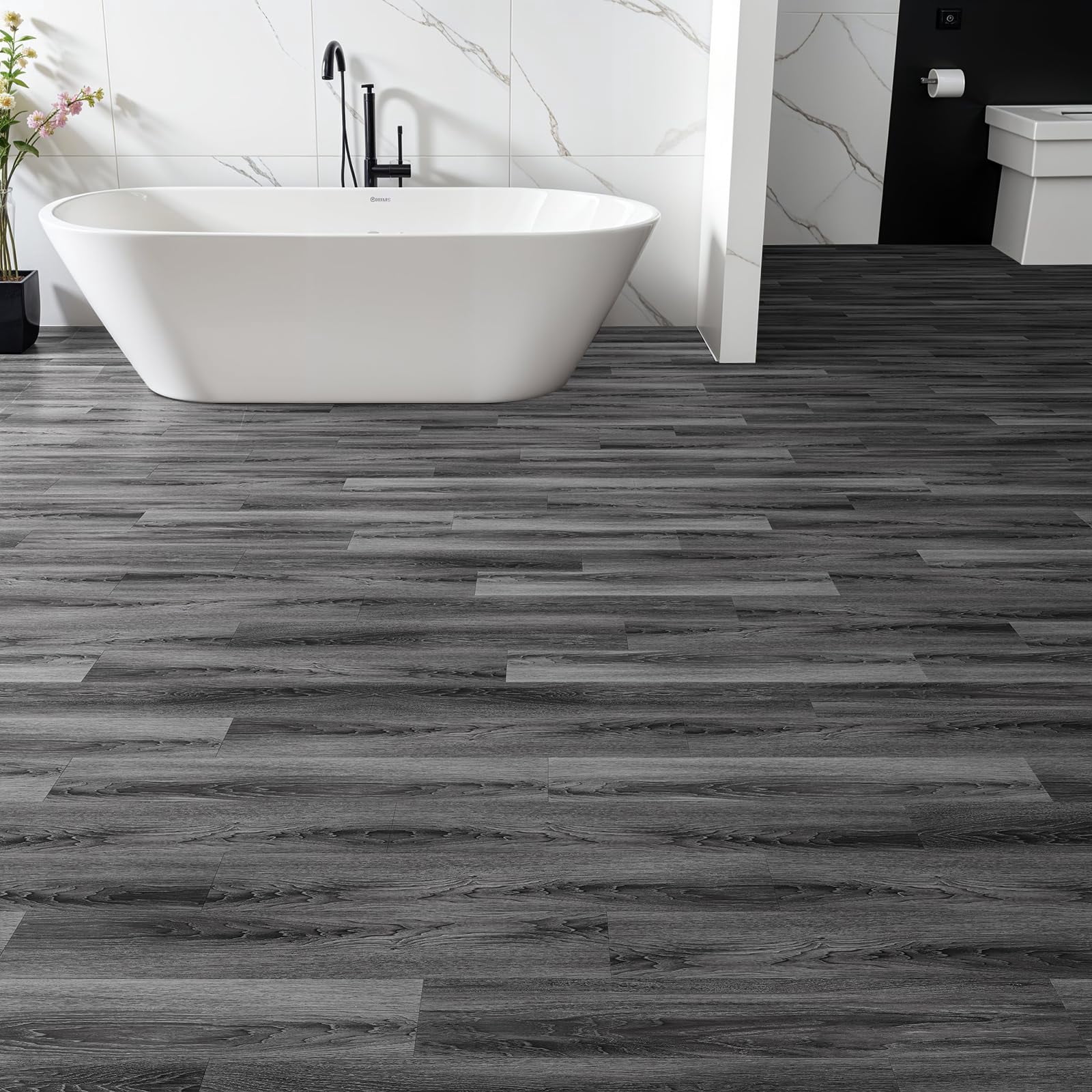 Peel And Stick Floor Tile Vinyl Flooring  Waterproof Plank 36-pack 54 Sq.ft Wood Grain Self Adhesive For Bedroom Living Room Kitchen Rv(deep Gray)