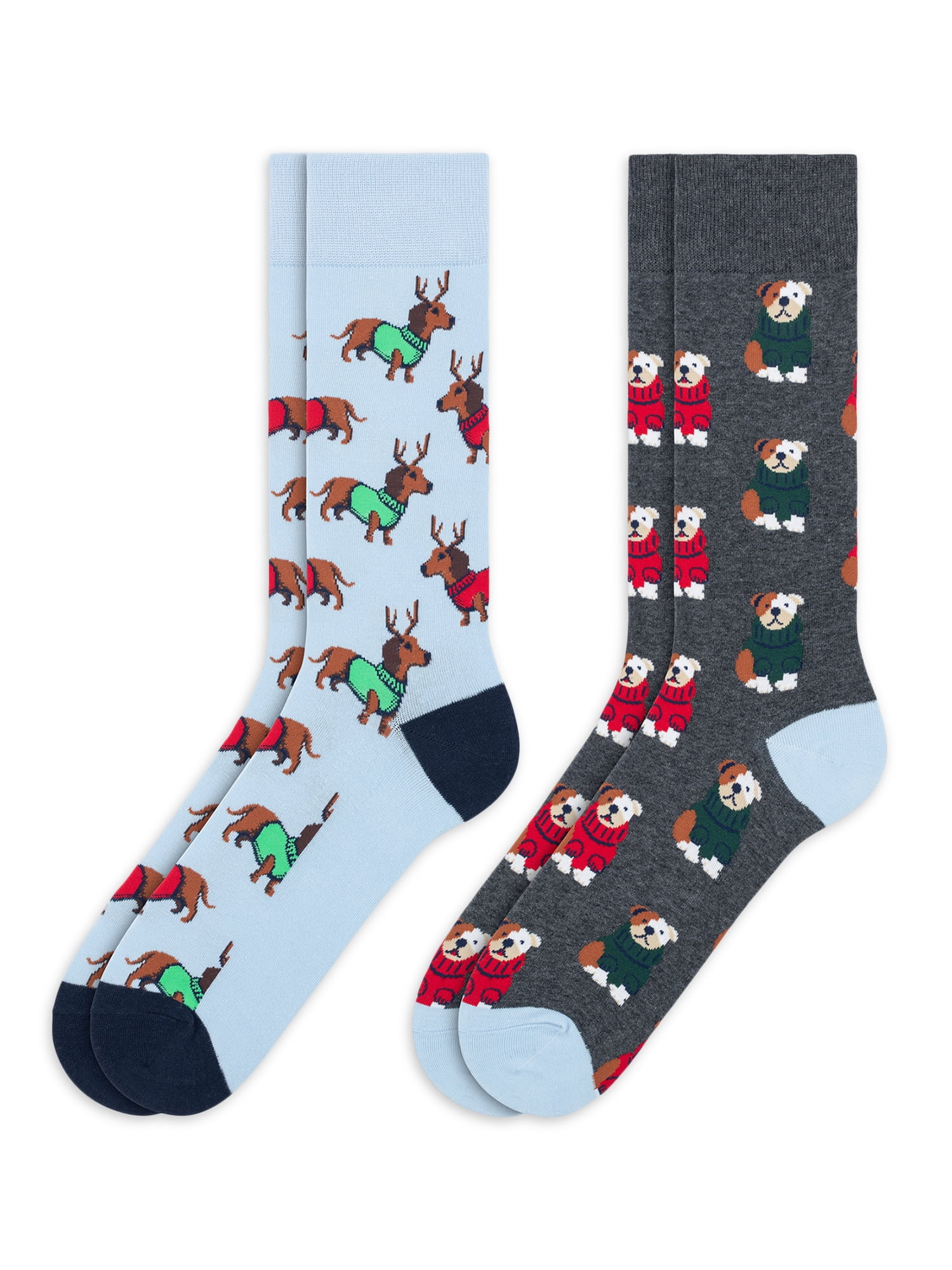 Holiday Time Mens Novelty Crew Socks, 2Pack