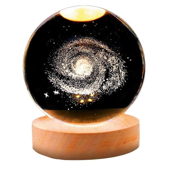 Crystal Color Night Light with Carved Crystal Ball Inside, Luminous Ornament, Starry Gift with Wooden Base,Galaxy