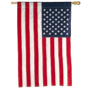 Evergreen American Flag Applique Embroidered House Flag 28 x 44 Inches Outdoor Decor for Homes and Gardens
