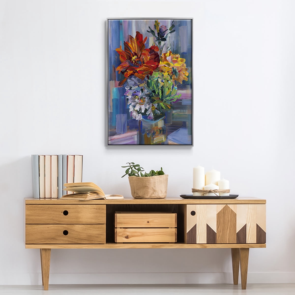 Modern Bouquet Framed Premium Gallery Wrapped Canvas - Ready to Hang - 17 x 25 - Silver Floating Frame