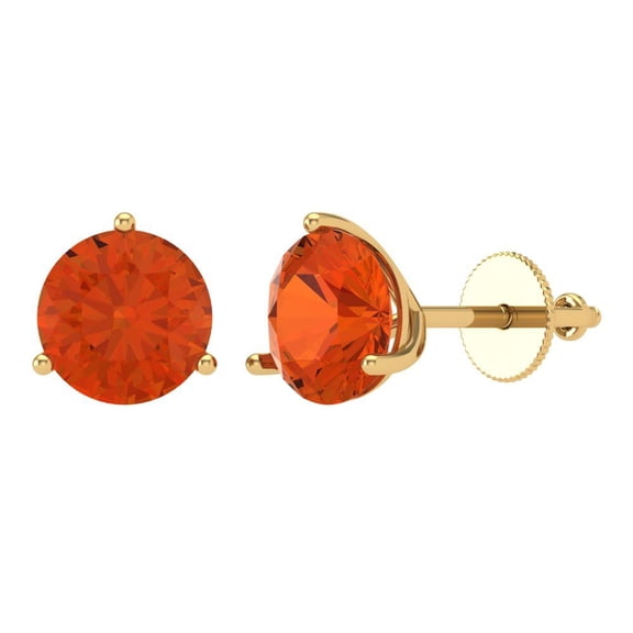 Clara Pucci 4 ct Brilliant Round Cut Solitaire Studs VVS1 Genuine Conflict free Red Zircon Solid 18K Yellow Gold Designer Everyday Earrings Screw back