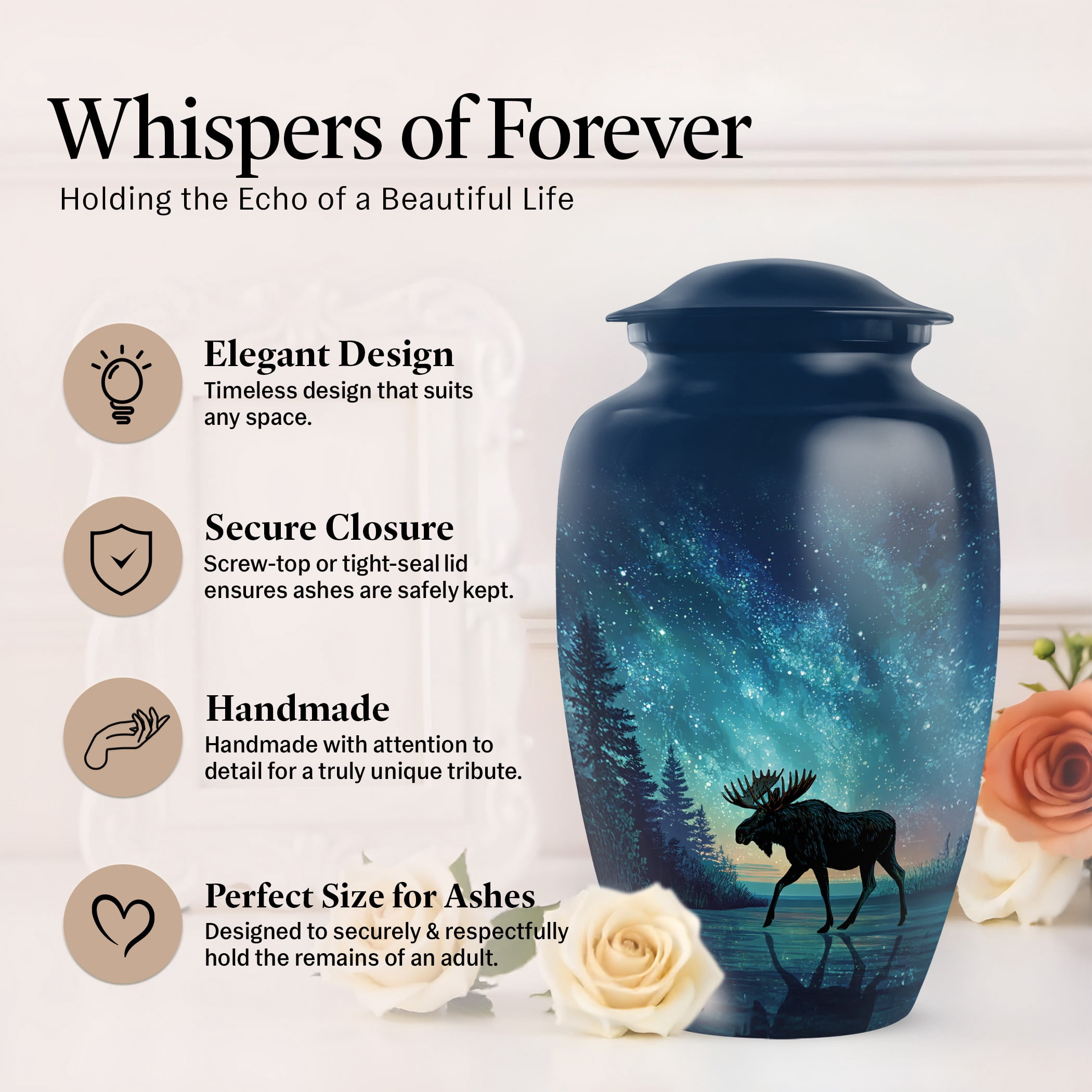 JAGSHASHI Moose Urns for Human Ashes Adult Man - 10 Inch Moose Cremation Handmade Urn for Human Ashes, Moose Purple Urns for Adult Man, Pet Urn for Dogs ( Rainbow, 200 Cubic Inches)
