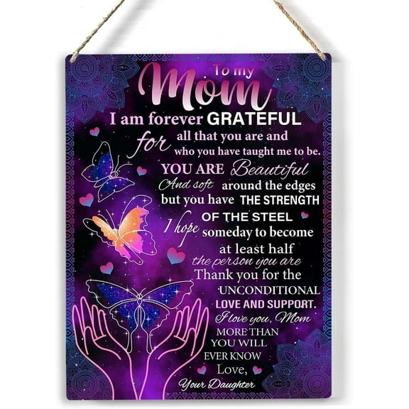 Butterfly Mom Wood Sign To My Mom I Am Forever Grateful Wooden Signs Rustic Hanging Plaque Home Wall Art 8 X 10, Perfect Mother Sign Wall Decor For Home Bedroom