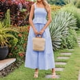 thumbnail image 6 of KDDYLITQ 2 Piece Sets for Women Summer Plaid Sleeveless Ruffle Hem Tops Flowy Skirts Matching Casual Outfits with Pockets Sky Blue L, 6 of 7