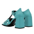 thumbnail image 4 of FSJ Women Chic Square Toe Strappy Chunky Block Heel Sandal T-Strap Caged Adjustable Ankle Buckle Daily Walking Shoes Size 5.5 Blue, 4 of 4
