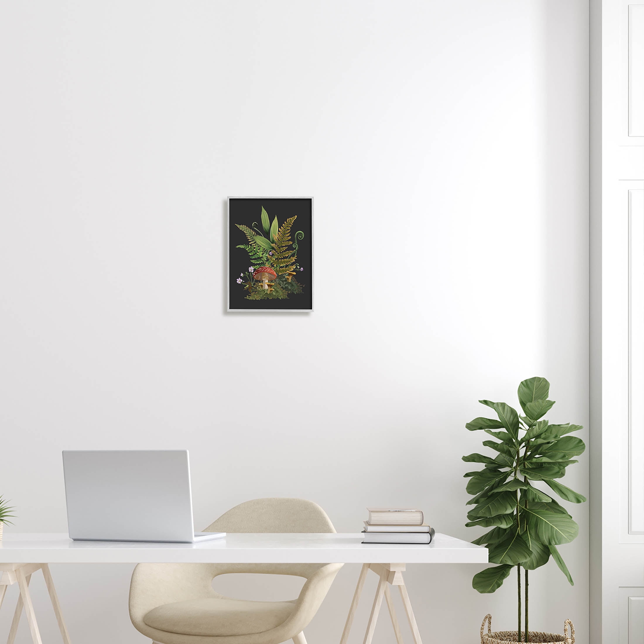 Ferns Sprouting Woodland Mushroom Plants Botanical & Floral Graphic Art Gray Framed Art Print Wall Art