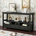 thumbnail image 4 of 3-Tier Vintage Industrial Console Table with 3 Drawers, Black Wood Entryway Sofa Table for Living Room, 4 of 7