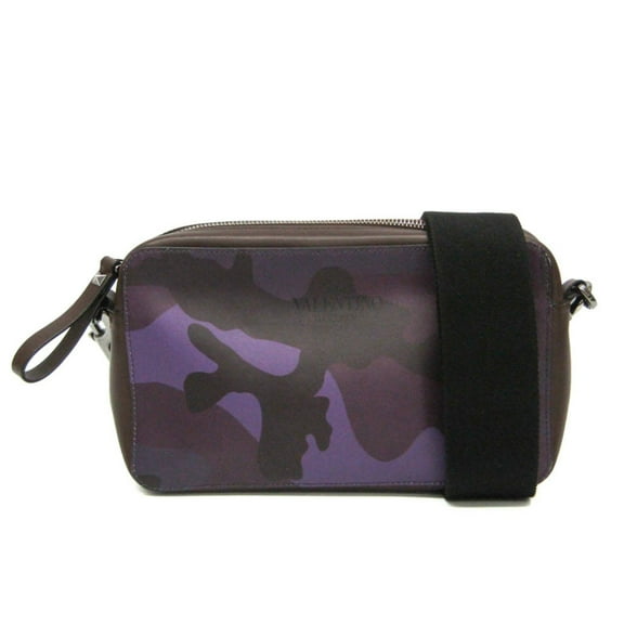 Pre-Owned Valentino Garavani Women,Men Leather Shoulder Bag Dark Brown,Multi-color,Purple (Good)
