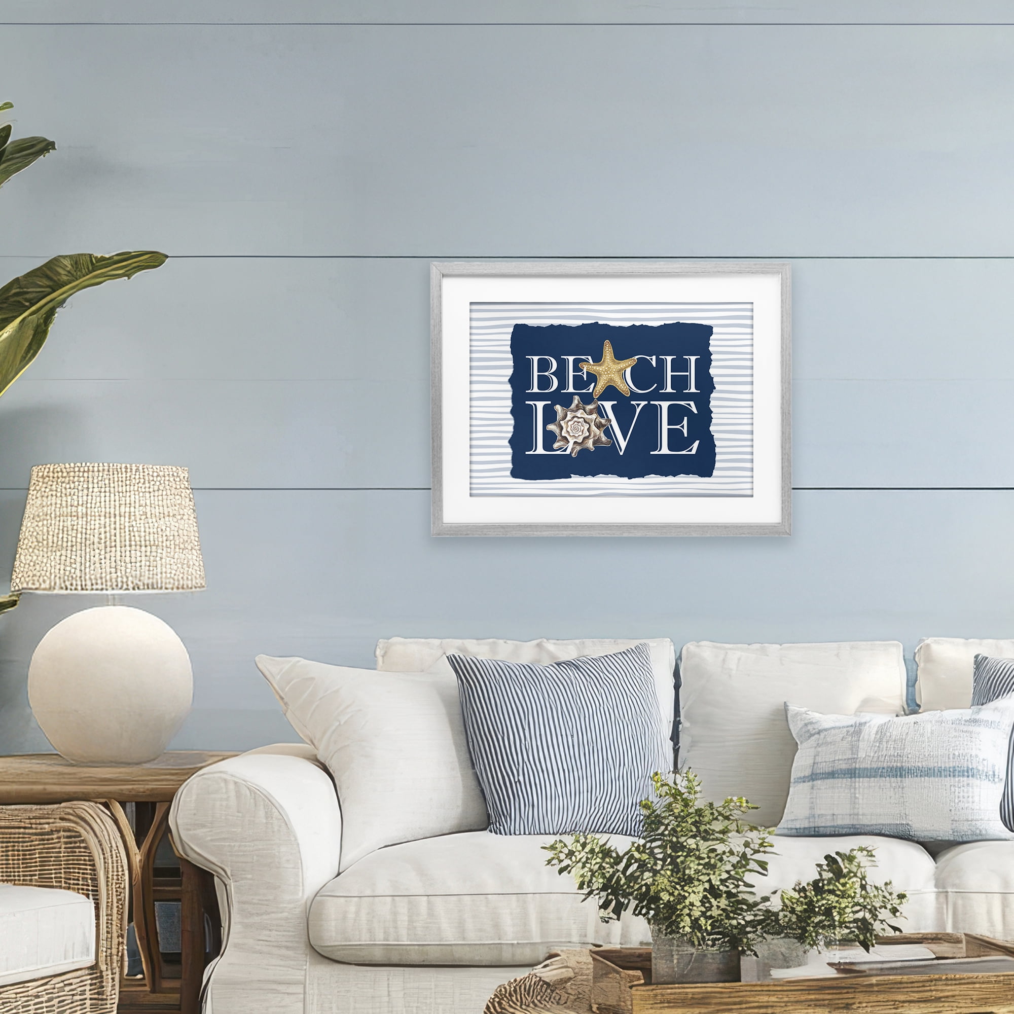 Stupell Industries Beach Love Seashells Gray Framed Print Under Glass, design by Kim Allen