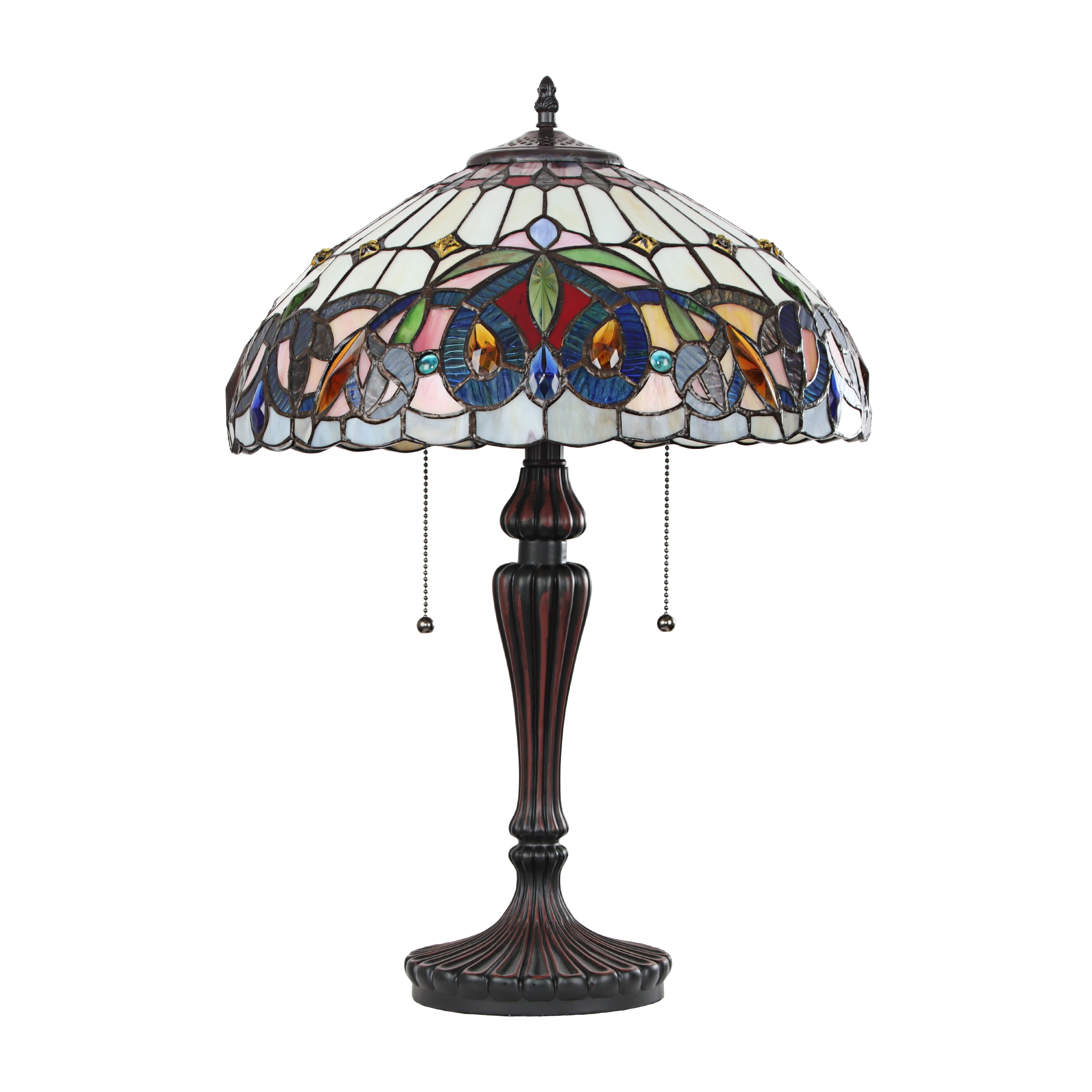Radiance Goods Victorian Tiffany-Style Dark Bronze 2 Light Table Lamp 16" Wide