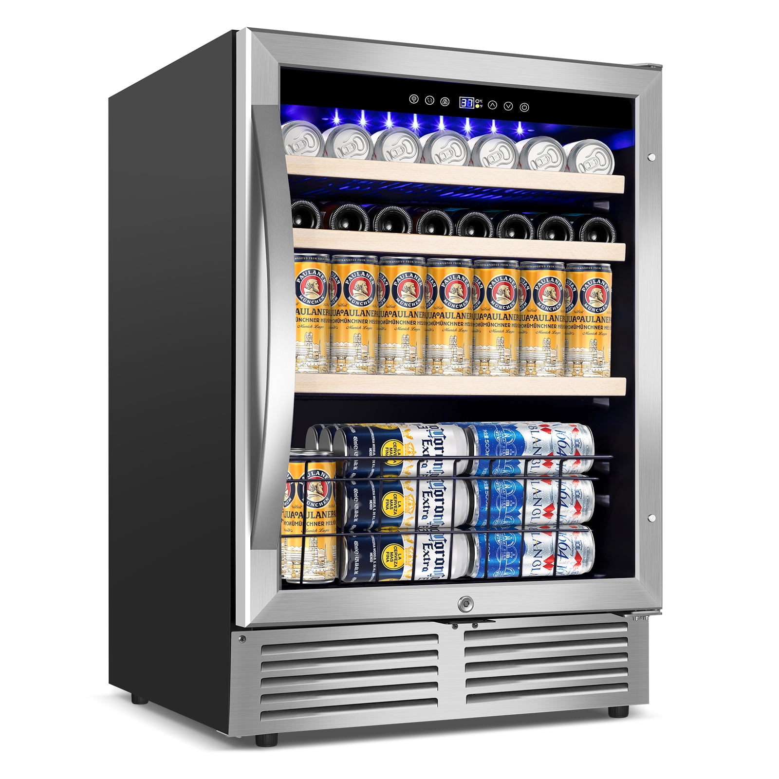 TITTLA 24 inch Beverage Refrigerator,180 Cans Under Counter Refrigerator with Glass Door for Kitchen Bar Office,Silver