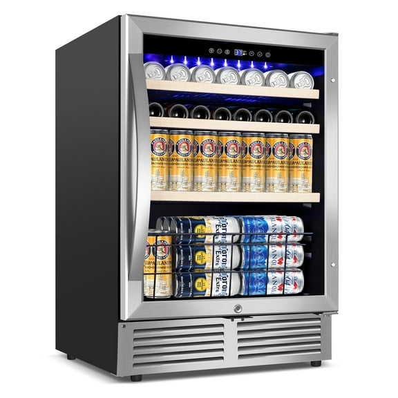 24" Beverage Refrigerator - 180 Can Capacity, Reversible Door, Built-In or Freestanding Beer Fridge, Soda & Drink Cooler