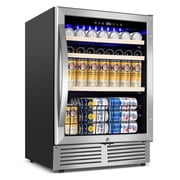TITTLA 24 inch Beverage Refrigerator,180 Cans Under Counter Refrigerator with Glass Door for Kitchen Bar Office,Silver