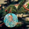 thumbnail image 2 of Marine Life Octopus on Green Christmas Ceramic Ornament 2025,3" Round Xmas Tree Hanging Accessories with Gold Ribbon, 2 of 5