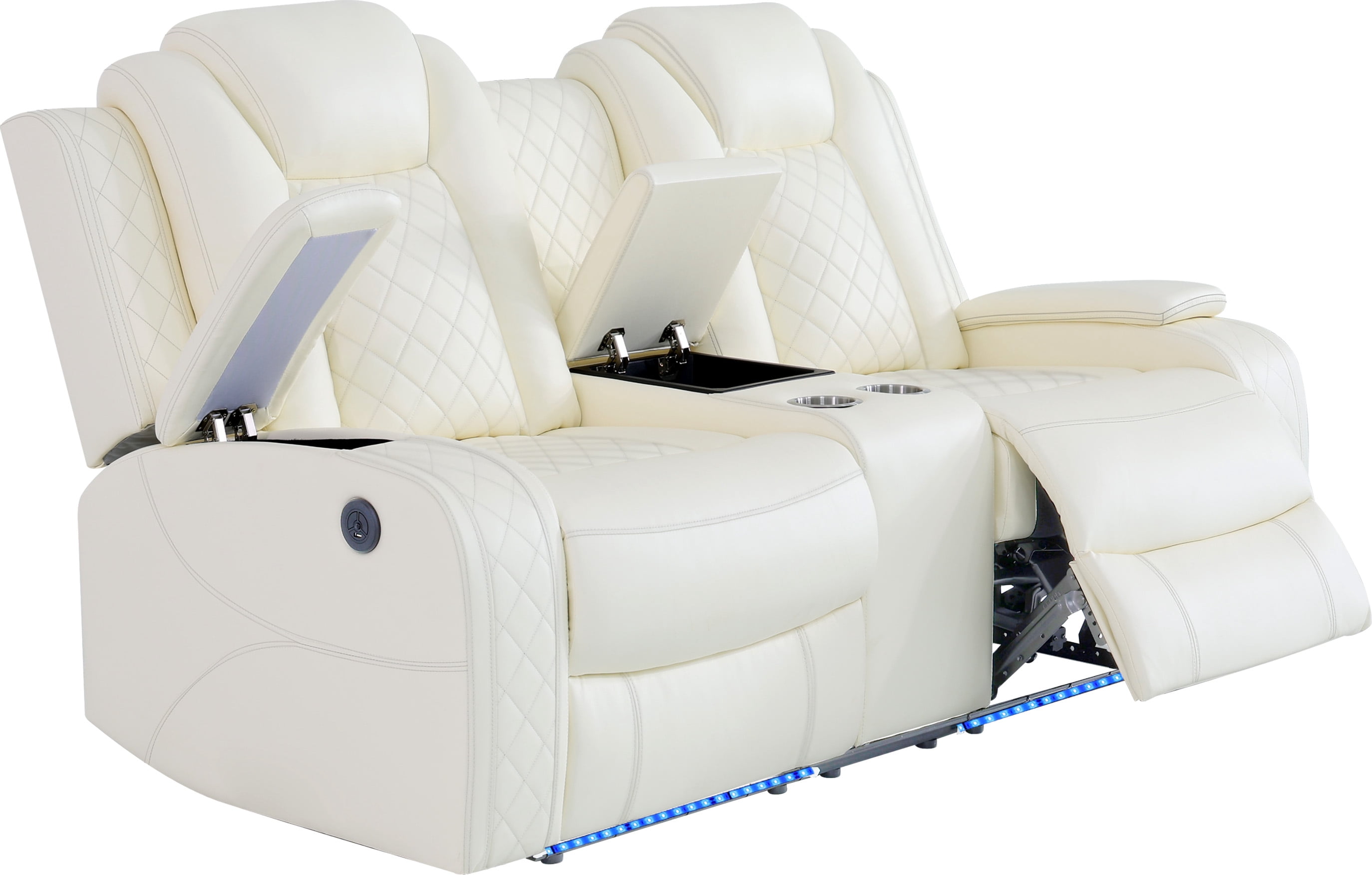 Gewnee Loveseat Power Reclining Multifunctional Sofa, Air Leather, Storage Console, Cup Holders,Off-white