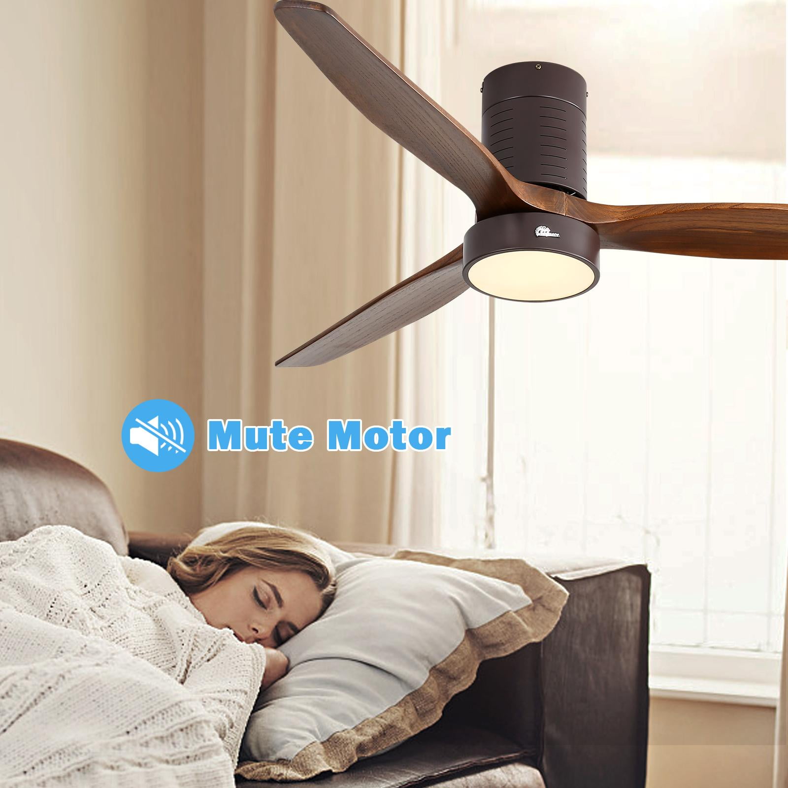 Sofucor 52" Flush Mount Ceiling Fan with Light and Remote Control, 3 Blades W/ Reverse Airflow, Bronze