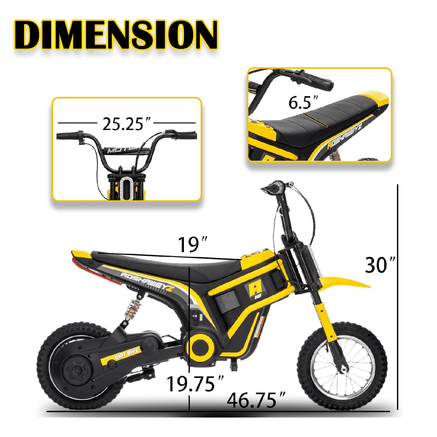 Kids Electric Dirt Bike with LED Safety Lights, 15 MPH Max, 3-Speed Parent Control, 24V Motorcycle, Durable 250W Gear-Safe Motor, Yellow