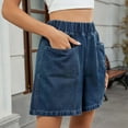 thumbnail image 4 of zbxnLI Womens Denim Shorts Elastic Waist Wide Leg Jean Shorts Casual Loose Trendy Short Jeans with Pockets, 4 of 5