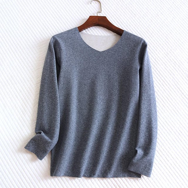 Ropa interior térmica para hombre, blusa informal de moda, cómoda, de manga larga, lisa, con cuello en V, pijama, ropa interior térmica, blusa de poliéster para hombre