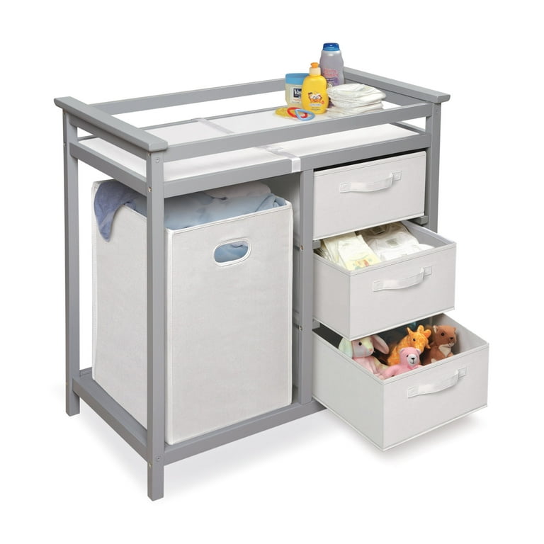 Badger Basket Modern Baby Changing Table with Hamper and 3 Baskets Gray