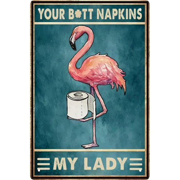 Funny Flamingo Bathroom Wall Art Decor Metal Tin Sign Retro Medieval Themed Home Room Rustic Toilets Vintage Posters Flamingo Enthusiast Novelty Gifts My Lady Weird Decor 8x12 in