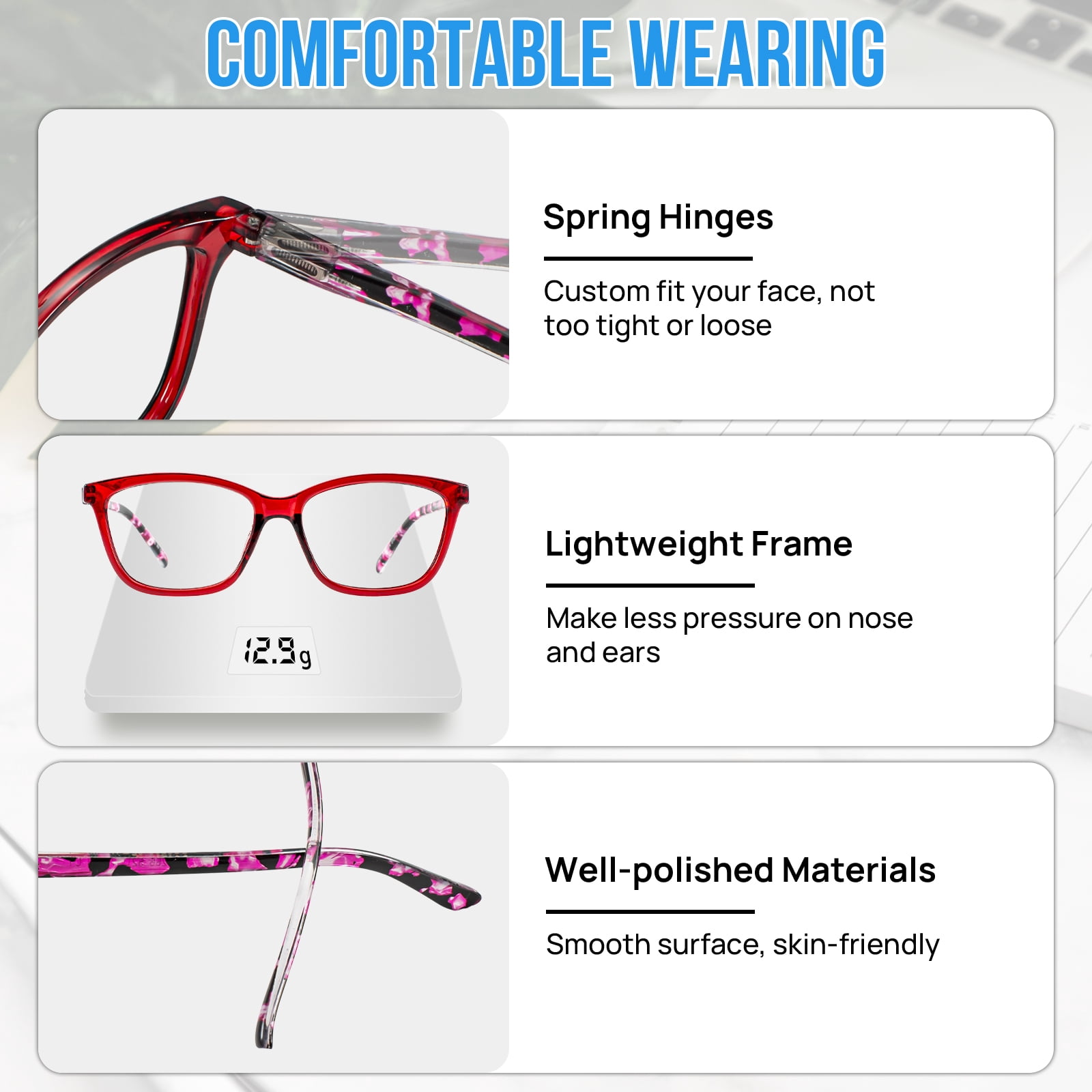 WEMOOTANTS 3 Packs 1.25 Reading Glasses for Women Red Readers with Spring Hinges 1.0 1.25 1.5 1.75 2.0 2.25 2.5 2.75 3.0 3.5 4.0 5.00 6.00