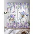 thumbnail image 3 of Purple Flowers Sheer Curtains 96 Inch Length 2 Panels Set Window Treatments, Weeping Spring Floral Bicycle Wooden Rod Pocket Semi Curtains for Living Room/Bedroom/Kitchen Décor, 104"W x 96"L, 3 of 7