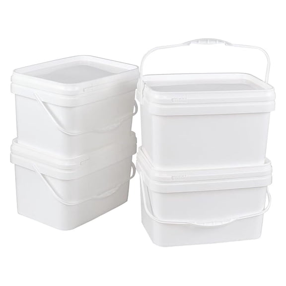 4 Pack 2.6 Gallon Small Buckets with Handle, Rectangular Food Grade Pail with Lid, White