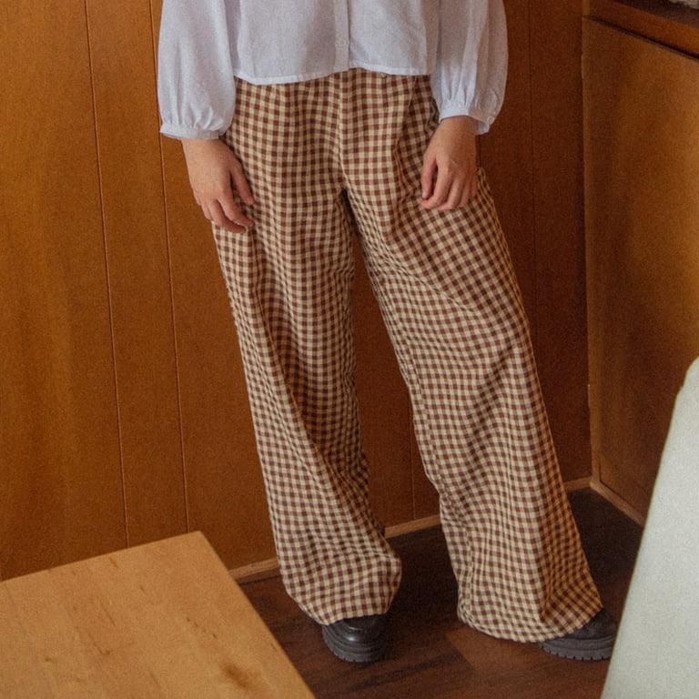 Women Y2k Plaid Pants Gingham Wide Leg Lounge Pants Elastic Women Y2k Plaid Pants Gingham Wide Leg Lounge Pants Elastic