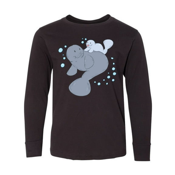 Inktastic Cute Manatees with Bubbles Long Sleeve Youth T-Shirt