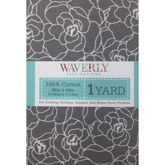 Waverly Inspirations 1 Yard Cut 100% Cotton Prints Fabric Floral and Gray and White 44" Wide for Quilting & Sewing