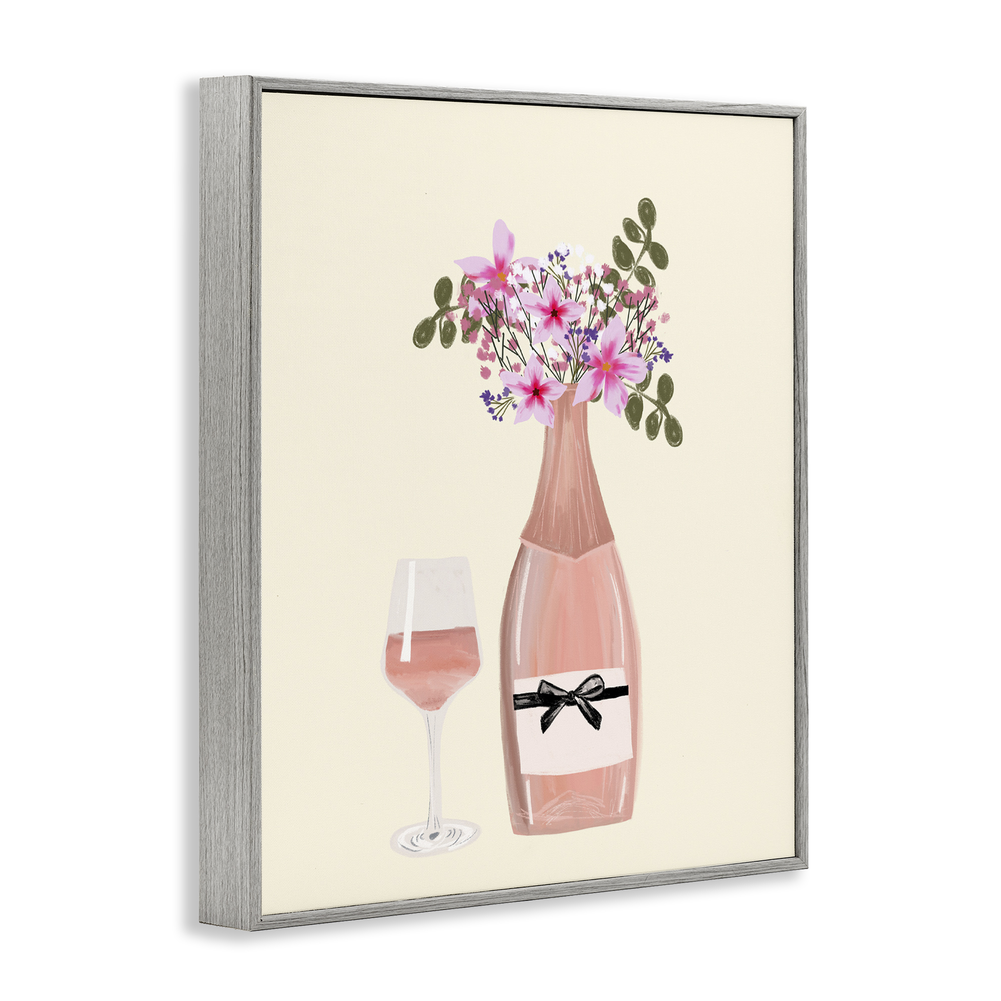 Stupell Industries Floral Champagne & Glass Food & Beverage Painting Gray Framed Art Print Wall Art, 11 x 14