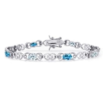 Gem Stone King 925 Sterling Silver Sky Blue Aquamarine and Swiss Blue Topaz and Lab Grown Diamond Bracelet for Women | 4.21 Cttw | Gemstone March Birthstone | Oval 6X4MM | Length 7.25 inches