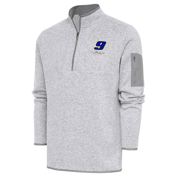 Men's Antigua Heather Gray Chase Elliott Fortune Quarter-Zip Pullover Jacket