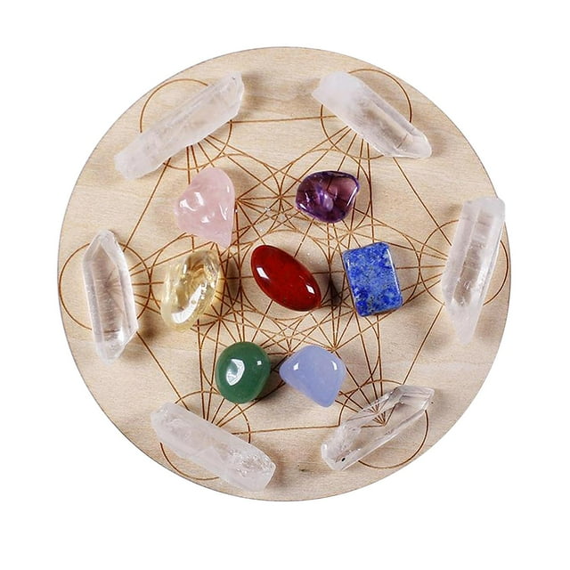 cristal natural Piedra Curativa De Cristal + Placa De Madera Colección De Crudo Gem Spiritual Lucky C